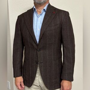 Isaia Dark Brown Pinstripe Blazer